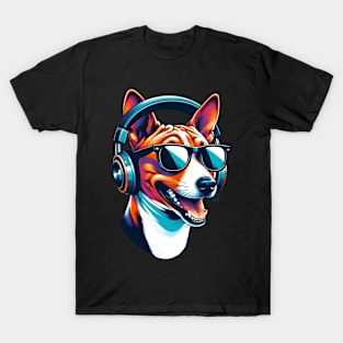 Basenji Smiling DJ with Headphones Japanese Art T-Shirt